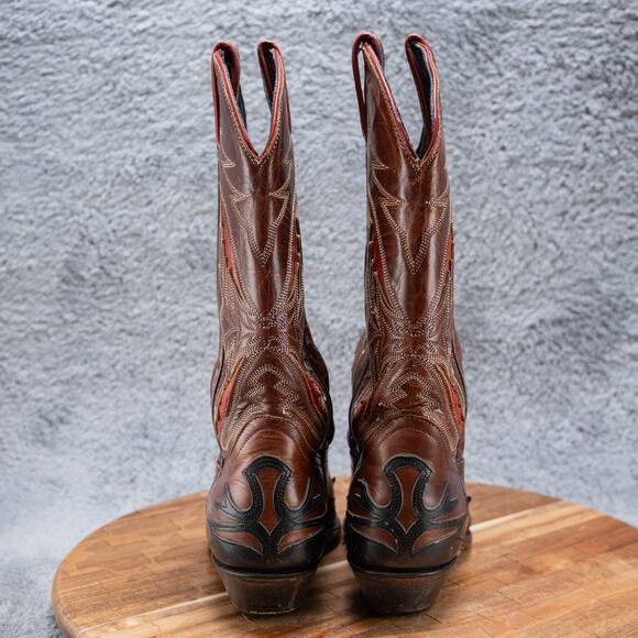 WOMENS VTG CODE WEST BRN BLK RED LEATHER WINGTIP COWBOY WESTERN BOOTS 6 M - Picture 4 of 7
